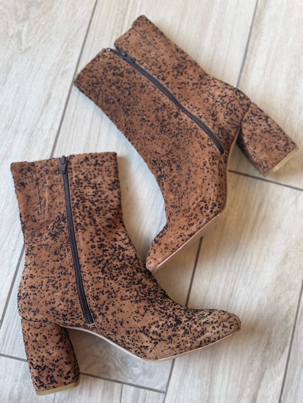 Like New! MIISTA Adrianna Printed Glitter Block Heel Ankle Boots - Picture 7 of 14